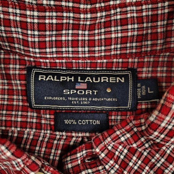 Ralph Lauren Sport 100% Cotton Red Plaid Shirt Mens Large - Picture 4 of 7